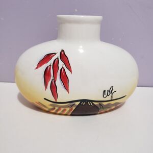 Carrie Olsen Garrard  White Porcelain Vase Chili Pepper Handpainted  Decor 5"